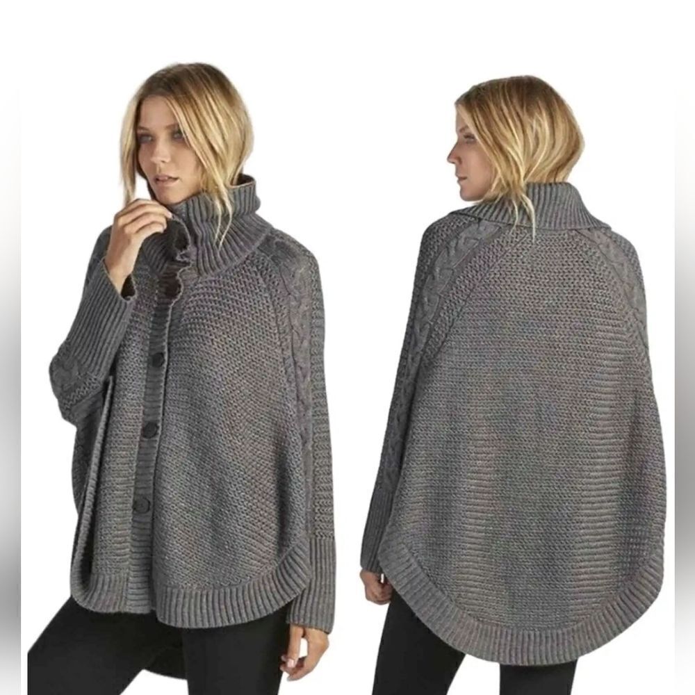 Ugg Maribeth Wool Blend Knit Button Down Cape Pon… - image 1